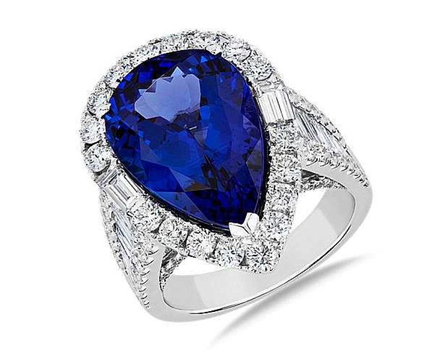 Rings | Blue Nile Extraordinary Collection: Pear Shaped Tanzanite And Diamond Ring 18K White Gold