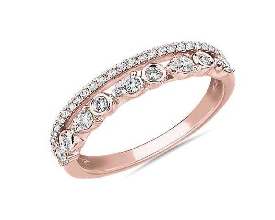 Rings | Blue Nile Alternating Bezel & Prong Set Round Diamond Ring With Pav Accent In 14K Rose Gold (1/3 Ct. Tw.)