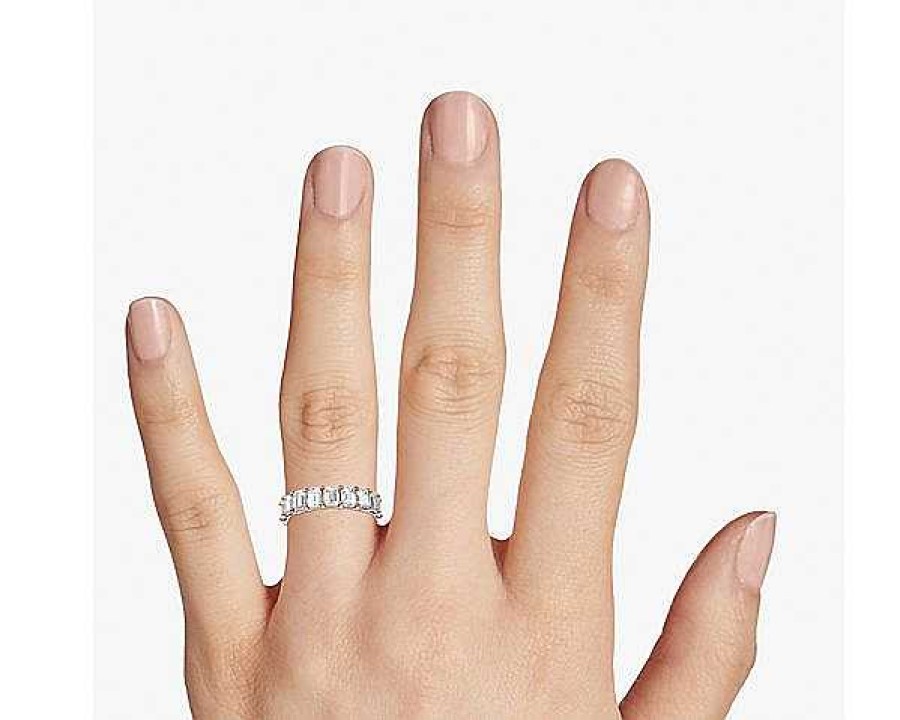 Women'S Rings | Blue Nile Emerald Cut Diamond Eternity Ring In 14K Rose Gold (7 Ct. Tw.)