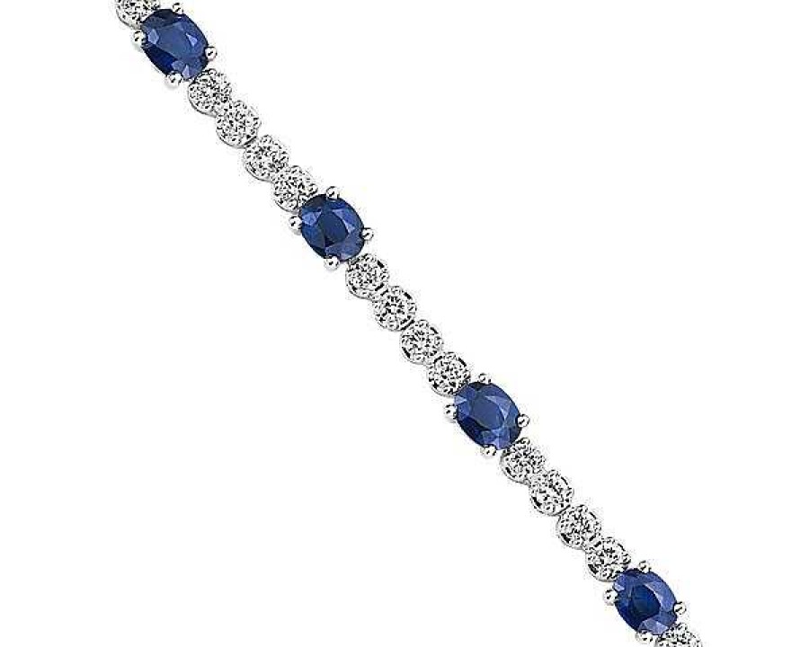 Bracelets | Blue Nile Oval Sapphire And Diamond Bracelet In 14K White Gold