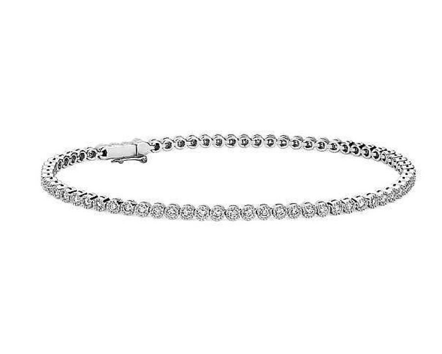 Bracelets | Blue Nile Petite Diamond Milgrain Tennis Bracelet In 14K White Gold (1 1/2 Ct. Tw.)