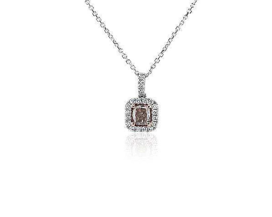 Necklaces | Blue Nile Fancy Dark Pinkish Brown Cushion-Cut Diamond Halo Pendant In 18K Rose And White Gold (3/4 Ct. Tw.)