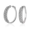 Earrings | Blue Nile Graduating Three Row Diamond Hoop Earrings In 14K White Gold (3 Ct. Tw.)