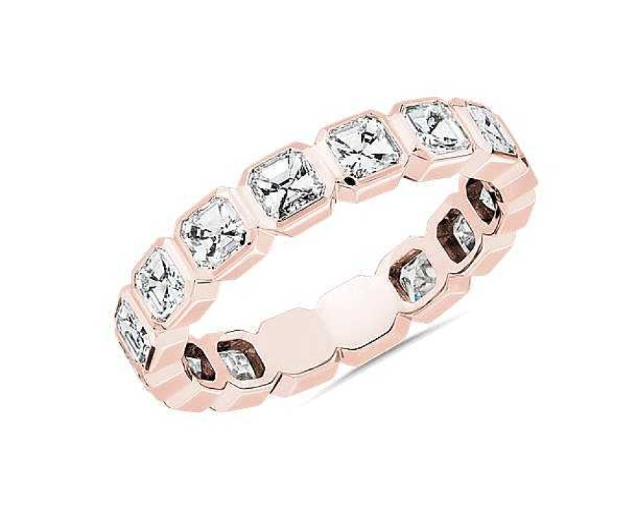 Women'S Rings | Blue Nile Bezel Asscher Diamond Eternity Ring In 14K Rose Gold (2 1/8 Ct. Tw.)