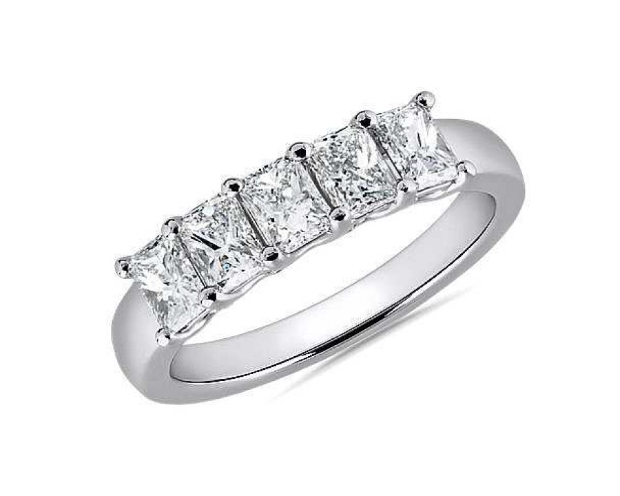 Women'S Rings | Blue Nile Radiant Cut Five Stone Diamond Ring In Platinum (1 1/5 Ct. Tw.)