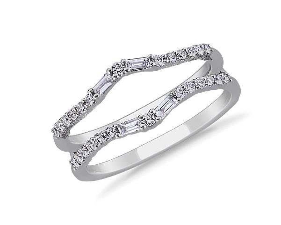 Women'S Rings | Blue Nile Curved Baguette And Round Diamond Ring Insert In 18K White Gold (3/8 Ct. Tw.)