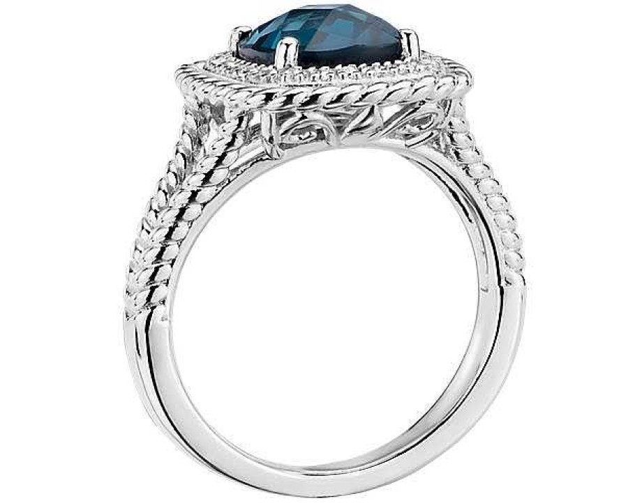 Rings | Blue Nile Corda Cushion-Cut London Blue Topaz Halo Ring In Sterling Silver (8Mm)