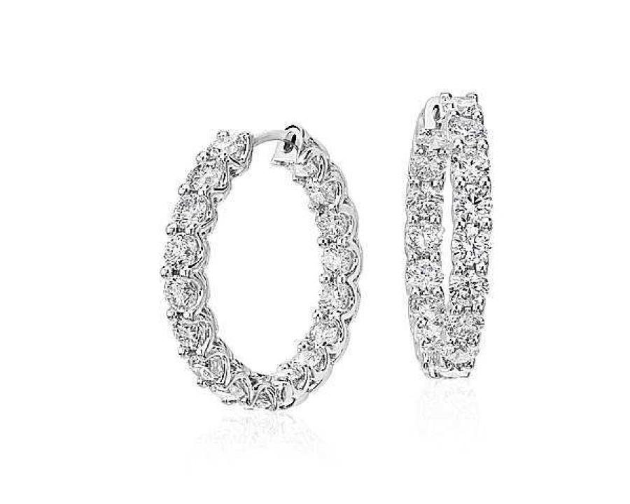 Earrings | Blue Nile Diamond Eternity Hoop Earrings In 18K White Gold (4 1/2 Ct. Tw.)