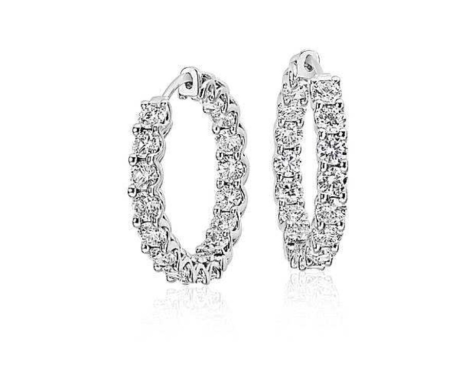 Earrings | Blue Nile Diamond Eternity Hoop Earrings In 18K White Gold (5 Ct. Tw.)