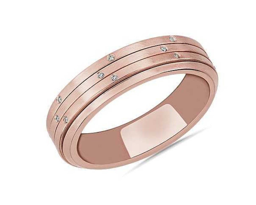 Men'S Rings | Blue Nile Triple Row Spinning Wedding Ring In 18K Rose Gold (6 Mm, 1/4 Ct. Tw.)