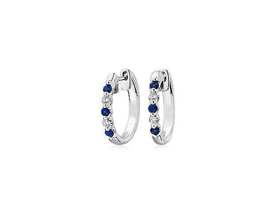 Earrings | Blue Nile Floating Sapphire And Diamond Hoop Earrings In 14K White Gold