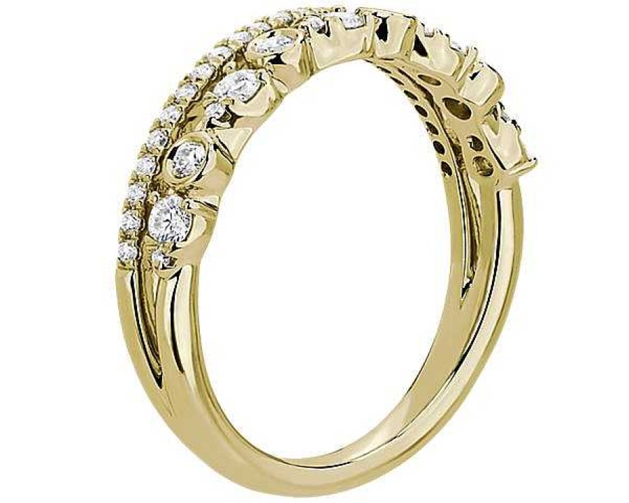 Rings | Blue Nile Alternating Bezel & Prong Set Round Diamond Ring With Pav Accent In 18K Yellow Gold (1/3 Ct. Tw.)