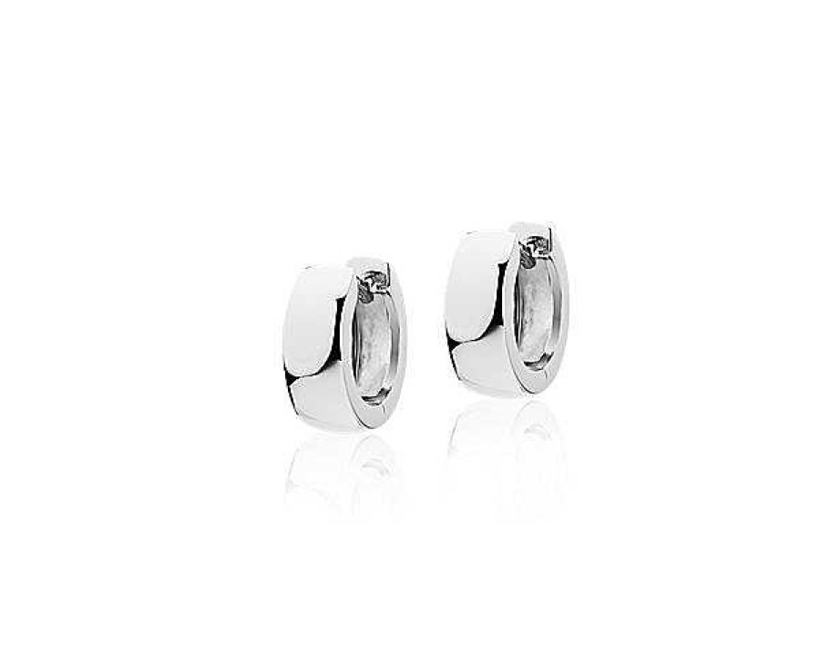 Earrings | Blue Nile Mini Wide Huggie Hoop Earrings In 14K White Gold (4.5 X 13 Mm)