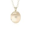 Necklaces | Blue Nile Long Oval Locket With Diamond Accent In 14K Yellow Gold (30")