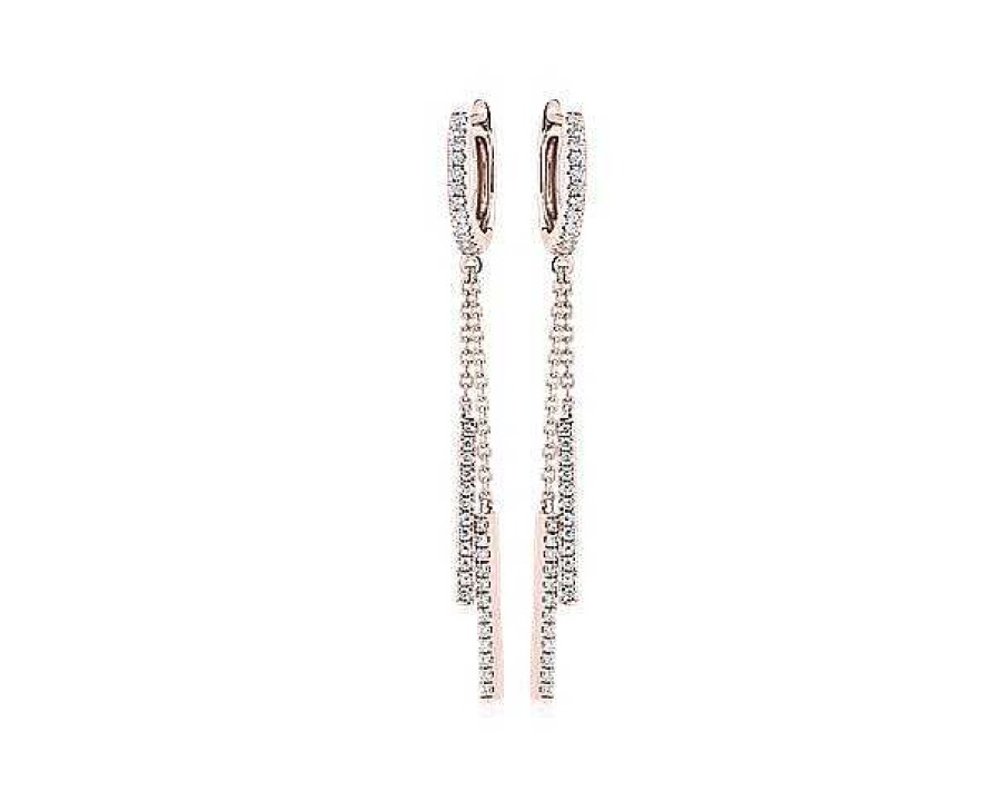 Earrings | Blue Nile Diamond Hoops W/ Double Diamond Drop Earrings In 14K Rose Gold (1/6 Ct. Tw.)