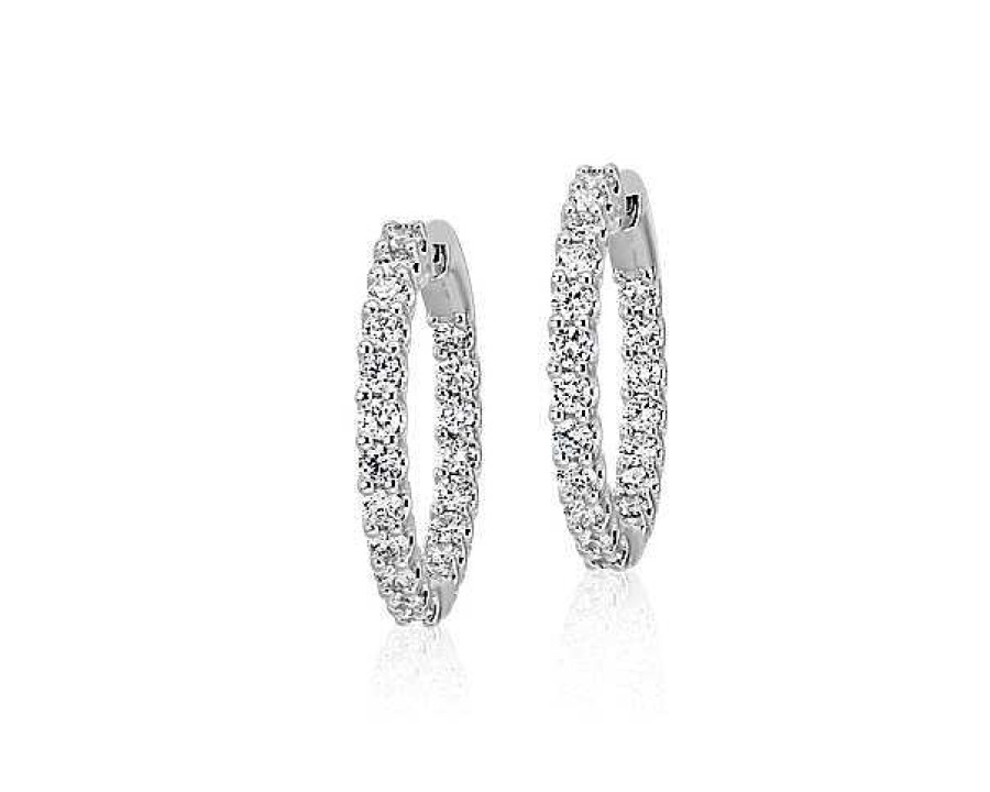 Earrings | Blue Nile Luna Diamond Eternity Hoop Earrings In 18K White Gold (1 1/2 Ct. Tw.)- G/Si