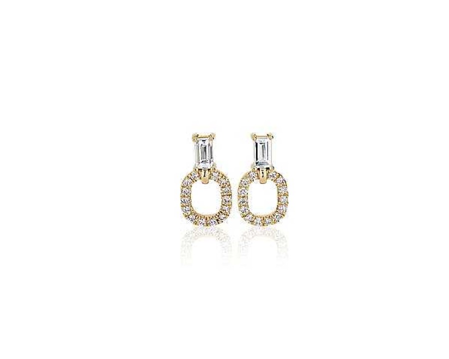 Earrings | Blue Nile Baguette And Oval Diamond Drop Earrings In 14K Yellow Gold (1/3 Ct.Tw.)