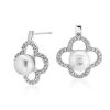 Earrings | Blue Nile Freshwater Cultured Pearl Earrings With White Topaz Clover Halo In Sterling Silver (8-9Mm)