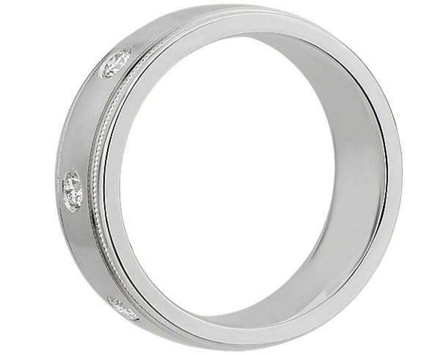 Men'S Rings | Blue Nile Milgrain Burnished Set Diamond Wedding Ring In 14K White Gold (5 Mm, 1/5 Ct. Tw.)