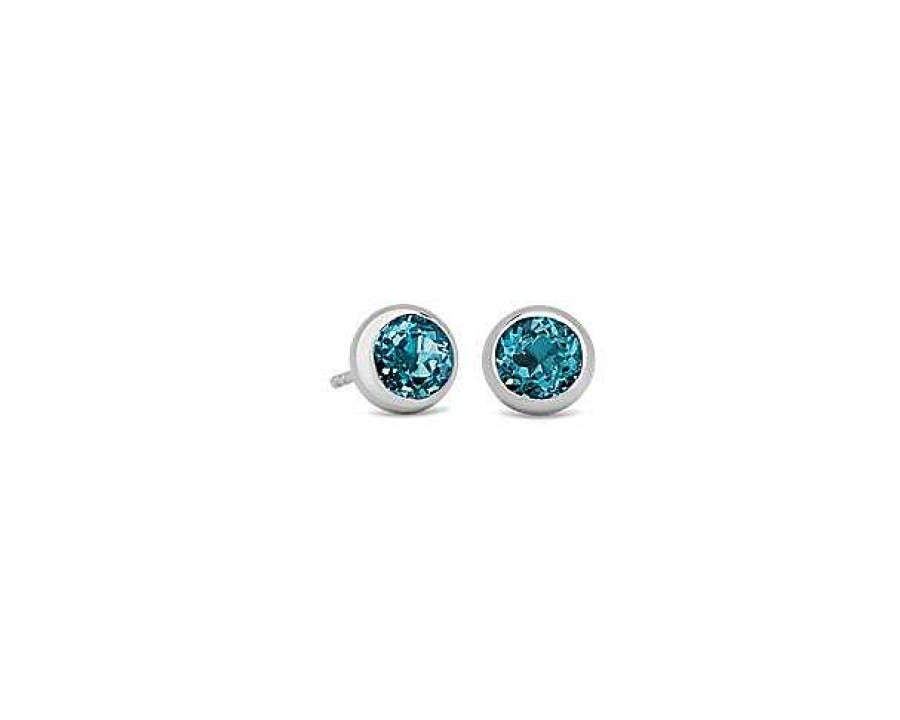 Earrings | Blue Nile Bezel Set Blue Topaz Earrings In 14K White Gold