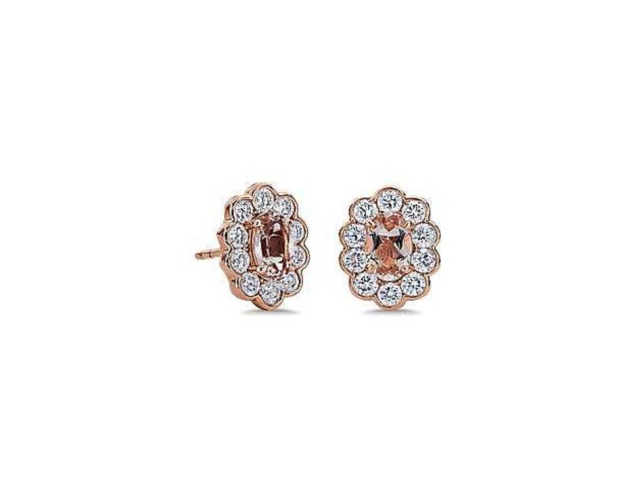 Earrings | Blue Nile Morganite And Diamond Flower Earrings In 14K Rose Gold (6X4Mm)