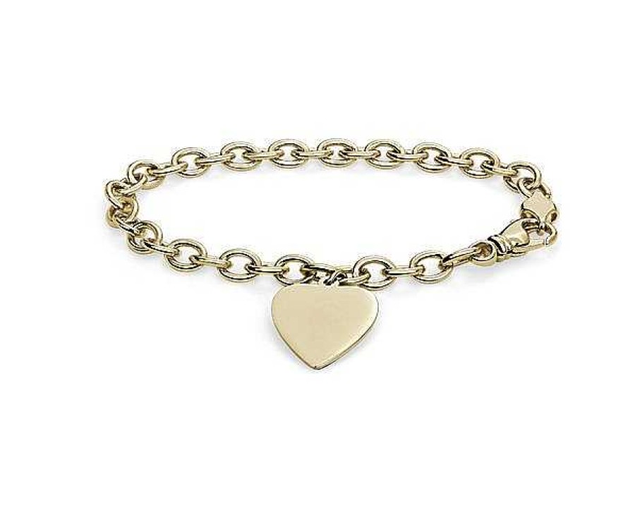 Bracelets | Blue Nile 7.5" Heart Tag Bracelet In 14K Yellow Gold (6 Mm)