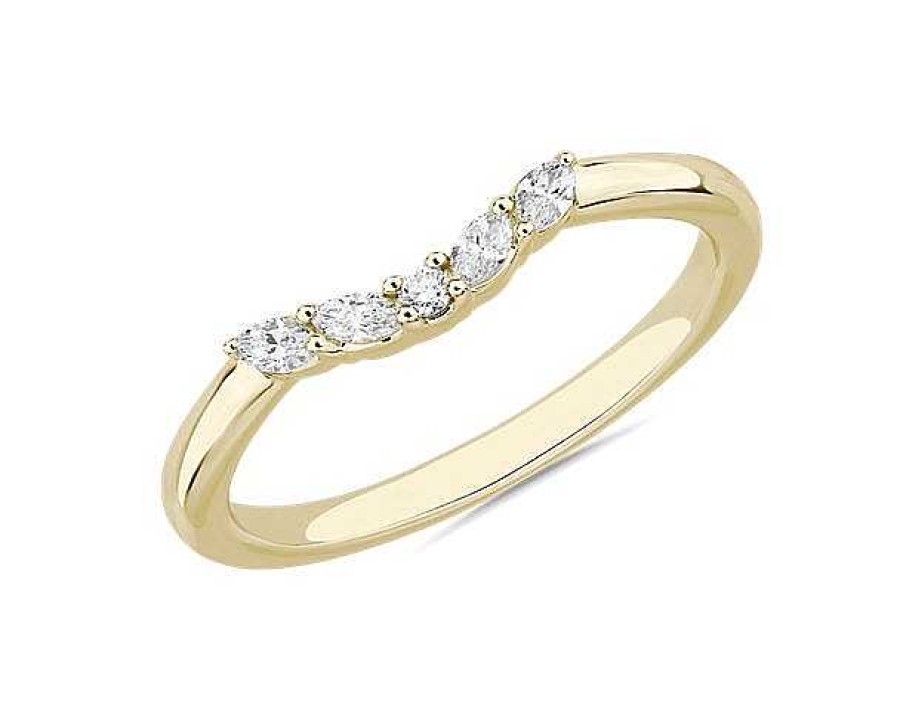 Women'S Rings | Blue Nile Curved Floral Marquise Diamond Ring In 14K Yellow Gold (1/8 Ct. Tw.)