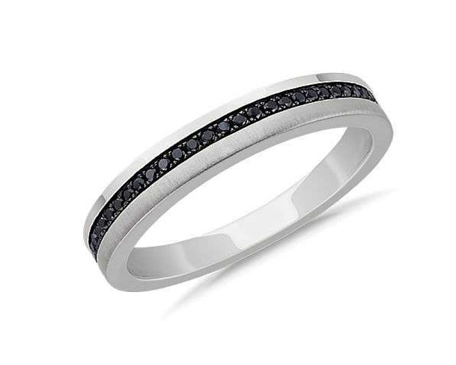 Men'S Rings | Blue Nile Men'S Black Diamond Pav Edge Wedding Ring With Black Rhodium In 14K White Gold (1/6 Ct. Tw.)