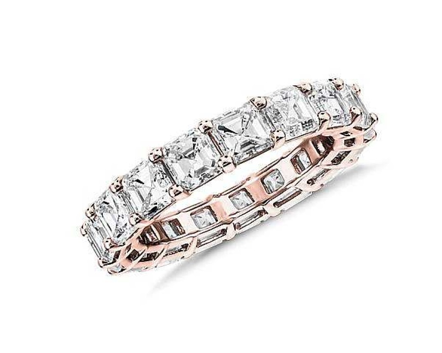 Women'S Rings | Blue Nile Asscher Cut Diamond Eternity Ring In 14K Rose Gold (6 Ct. Tw.)