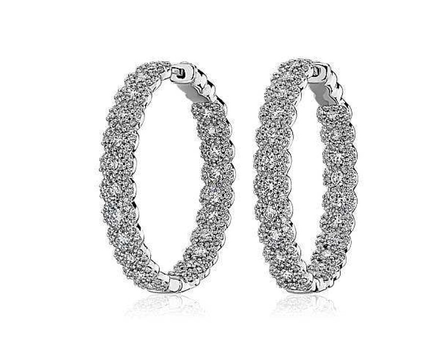 Earrings | Blue Nile Diamond Halo Hoop Earrings In 14K White Gold (4 Ct. Tw.)