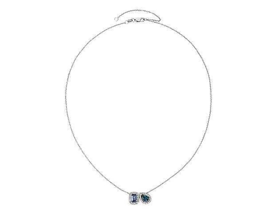 Necklaces | Blue Nile Tanzanite And Blue Topaz With Diamond Halo Two Stone Pendant In 14K White Gold