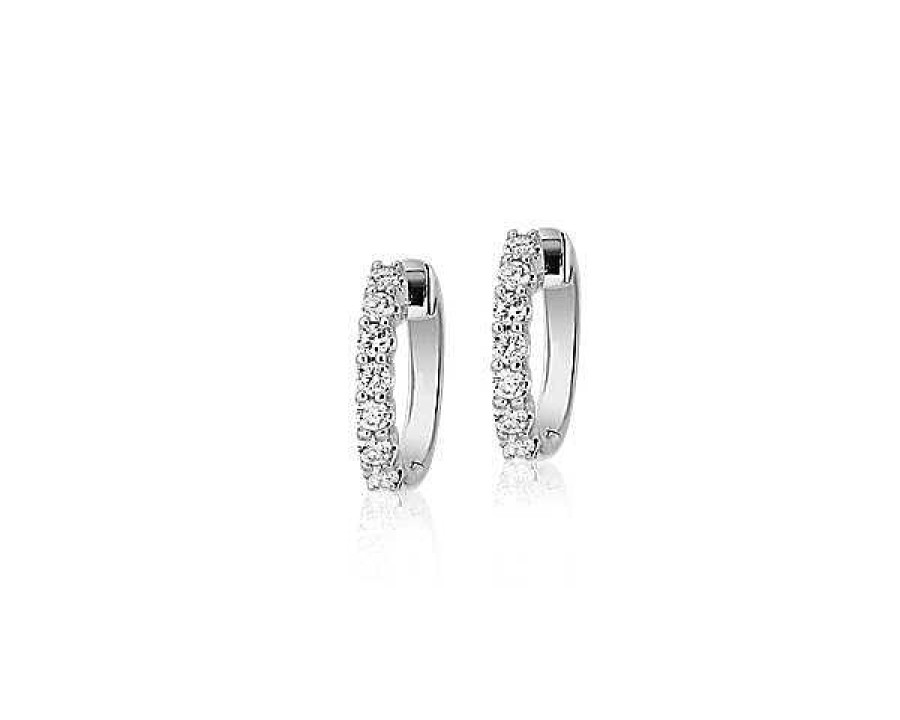 Earrings | Blue Nile Luna Diamond Hoop Earrings In 18K White Gold (1/2 Ct. Tw.)- G/Si