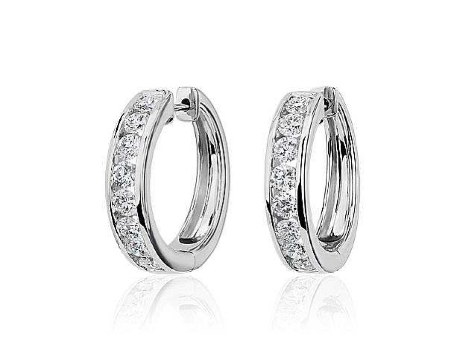 Earrings | Blue Nile Lab Grown Diamond Channel Hoop Earrings In 14K White Gold (2 Ct. Tw.)