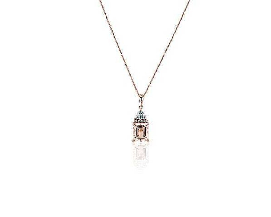 Necklaces | Blue Nile Morganite And Aquamarine Diamond Cathedral Pendant In 14K Rose Gold