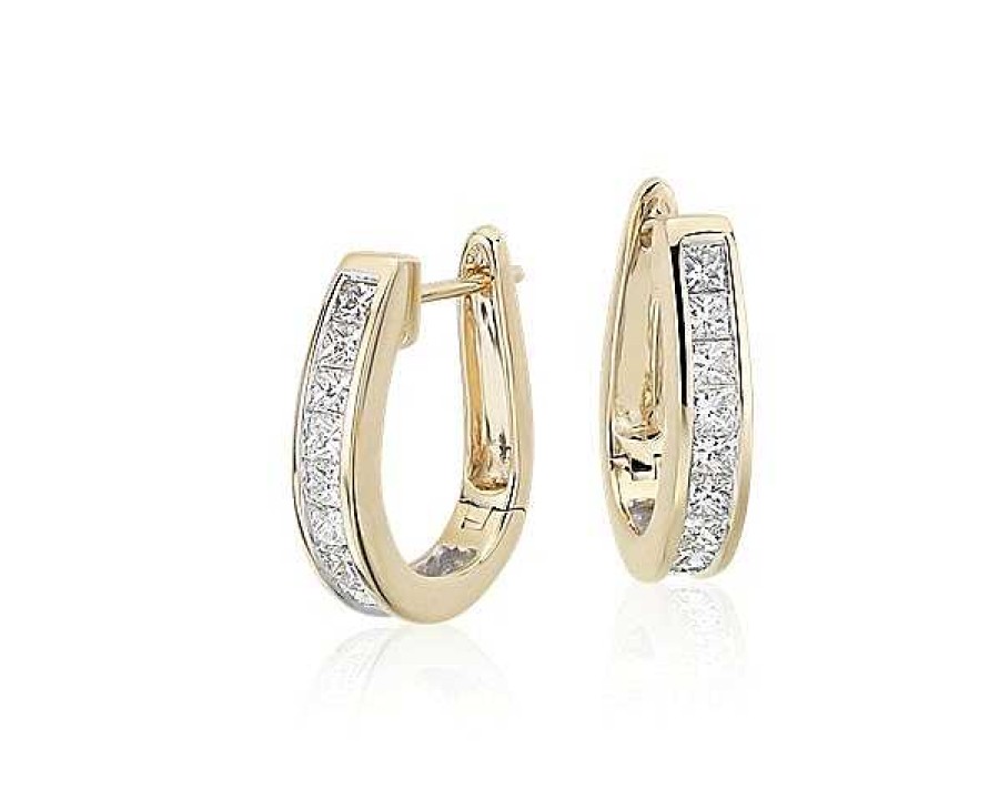 Earrings | Blue Nile Princess-Cut Hoop Diamond Earrings In 18K Yellow Gold (1 1/2 Ct. Tw.)