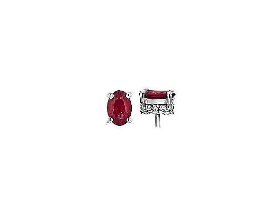 Earrings | Blue Nile Oval Ruby And Diamond Earrings In 14K White Gold (6X4Mm)