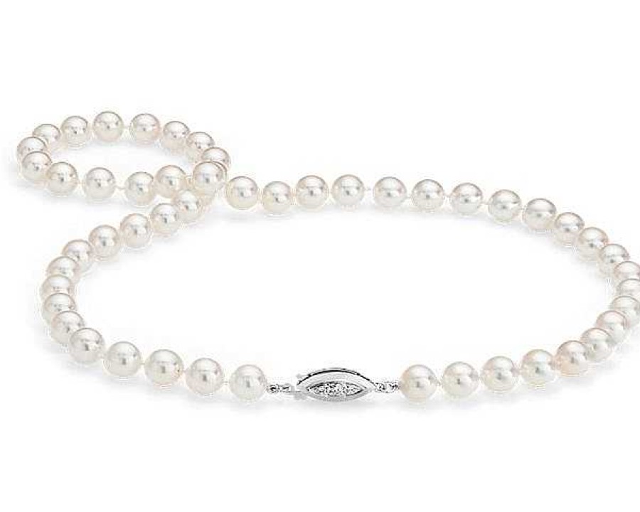 Necklaces | Blue Nile 16" Premier Akoya Cultured Pearl Strand Necklace With Diamond Clasp In 18K White Gold (7.5-8.0Mm)