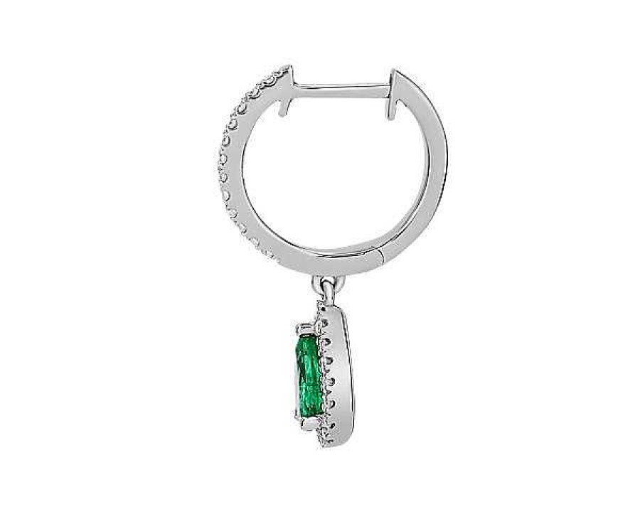 Earrings | Blue Nile Pear Shaped Emerald And Diamond Halo Drop Earrings In 14K White Gold (6X4Mm)