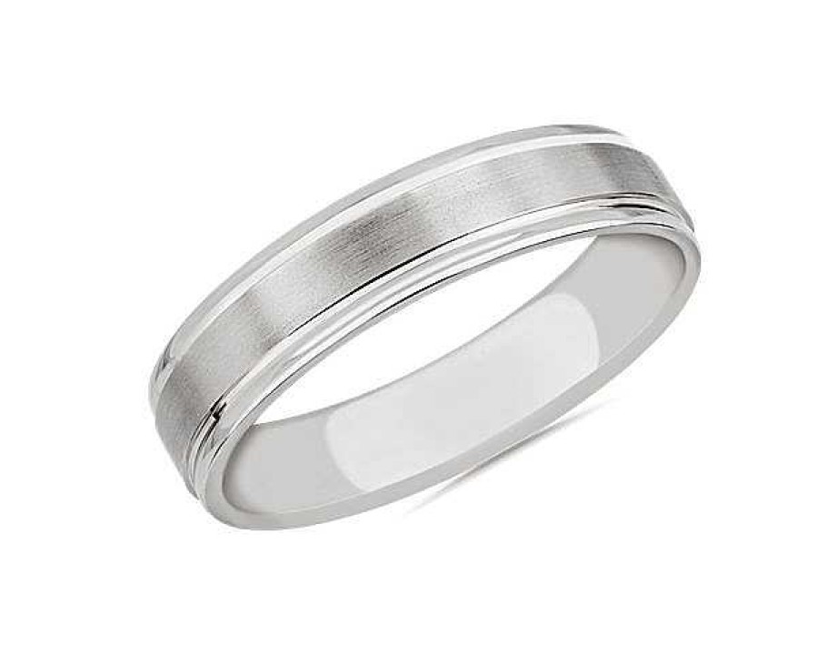 Men'S Rings | Blue Nile Brushed Inlay Wedding Ring In 18K White Gold (5Mm)