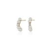 Earrings | Blue Nile Mini Pearl Huggie Earrings With Diamond Accent In 14K Yellow Gold