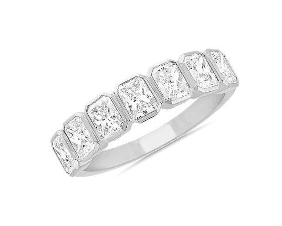 Women'S Rings | Blue Nile 7 Stone Radiant Bezel Diamond Anniversary Ring In 14K White Gold (1 5/8 Ct. Tw.)