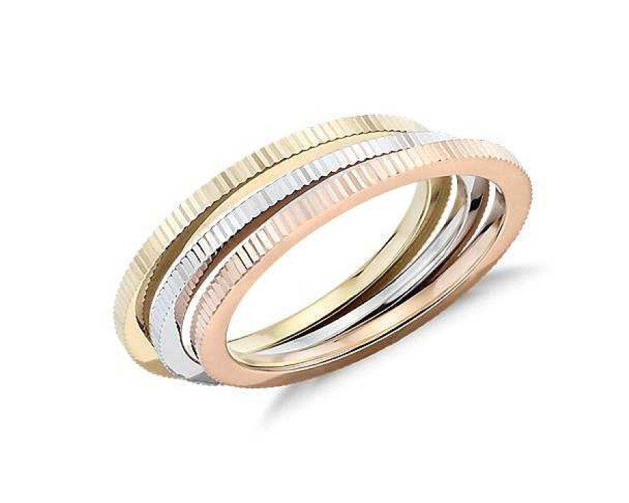 Rings | Blue Nile High Polish Vertical Texture Stacking Rings In 14K White, Yellow, And Rose Gold