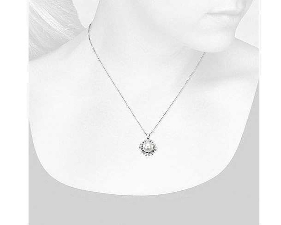 Necklaces | Blue Nile South Sea Cultured Pearl Pendant With Scattered Diamond Halo In 18K White Gold (9-9.5Mm)