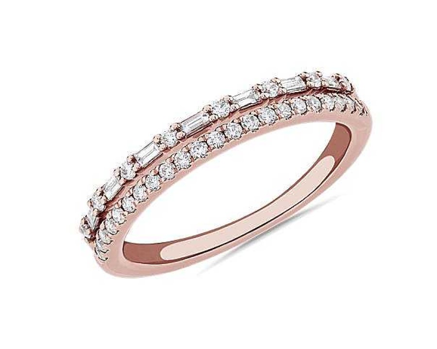 Rings | Blue Nile Two Row Baguette And Pav Diamond Ring In 14K Rose Gold (1/4 Ct. Tw.)