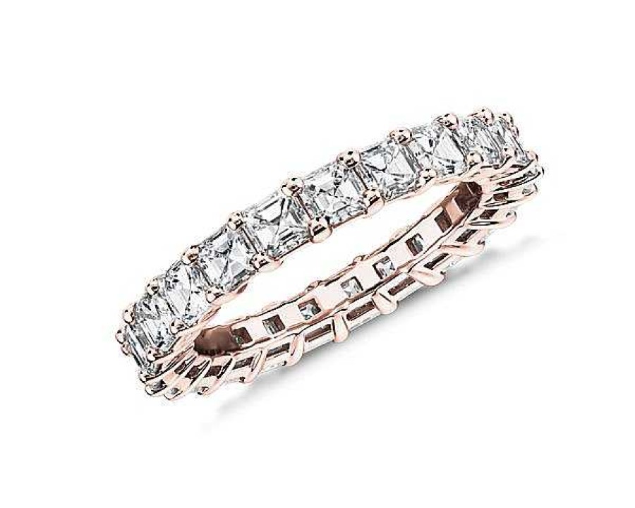 Women'S Rings | Blue Nile Asscher Cut Diamond Eternity Ring In 14K Rose Gold (3 Ct. Tw.)