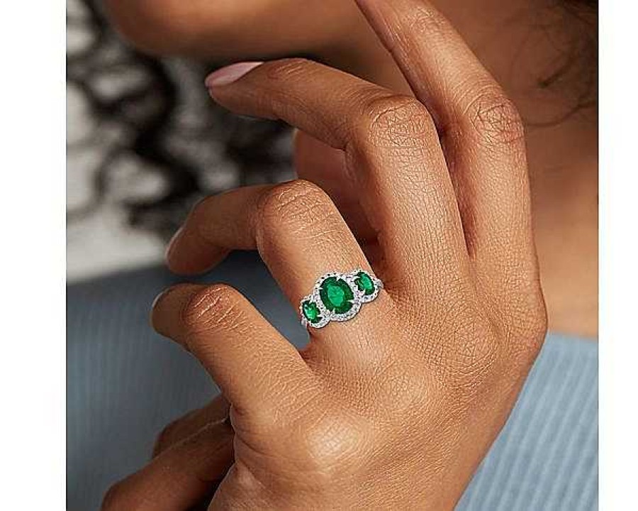 Rings | Blue Nile Extraordinary Collection: Emerald And Diamond Three-Stone Ring In 18K White And Yellow Gold