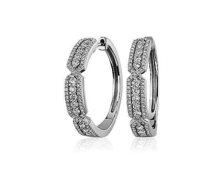 Earrings | Blue Nile Art Deco Inspired Hoops In 14K White Gold (1 Ct. Tw.)