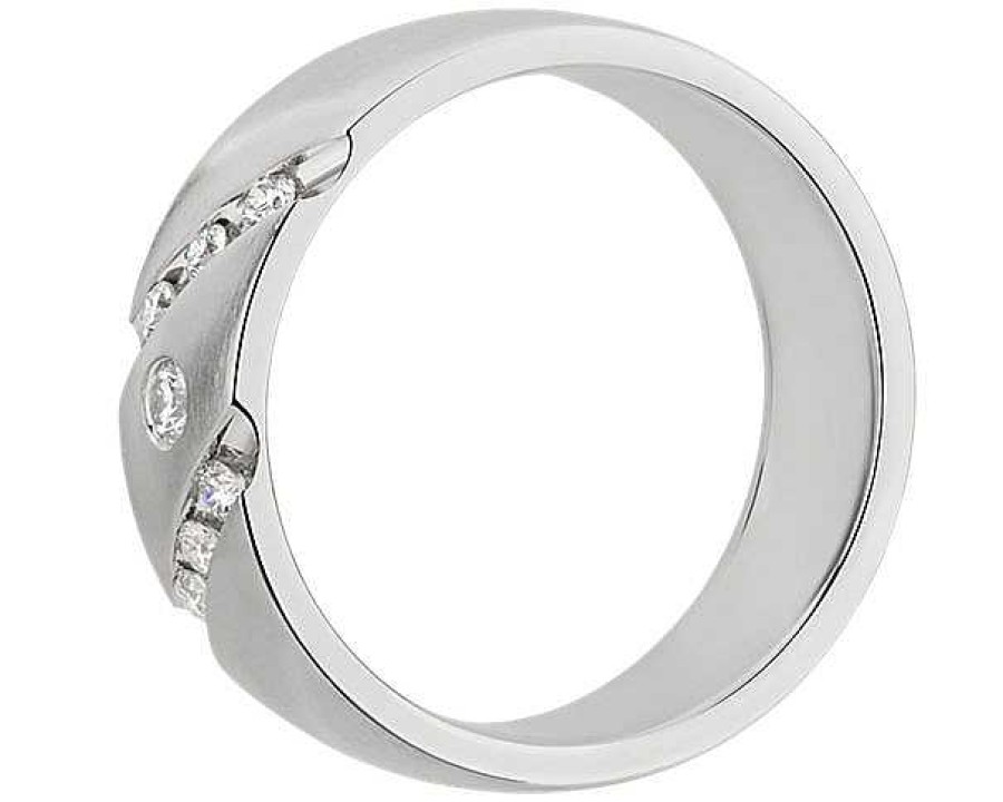 Men'S Rings | Blue Nile Diagonal Diamond Highlight Wedding Ring In 14K White Gold (7 Mm, 1/4 Ct. Tw.)