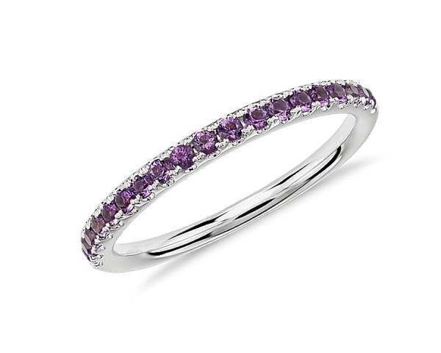 Rings | Blue Nile Riviera Pav Amethyst Ring In 14K White Gold (1.5Mm)