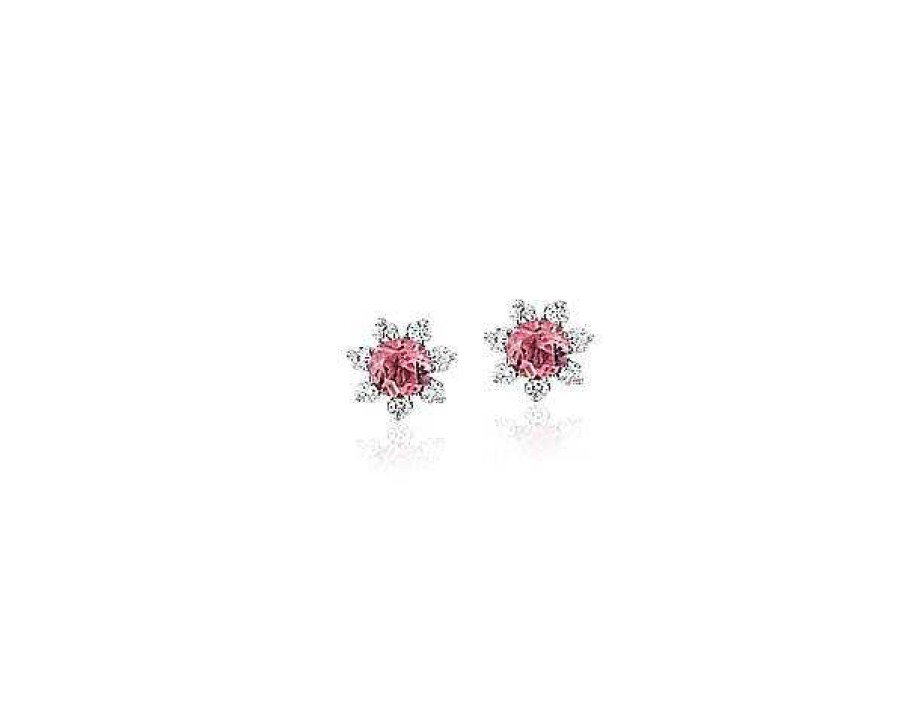 Earrings | Blue Nile Mini Pink Tourmaline Earrings With Diamond Blossom Halo In 14K White Gold (3.5Mm)